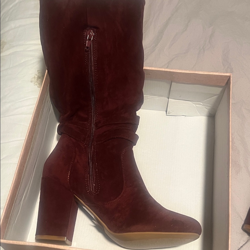 Buckle Burgundy Heeled Boots